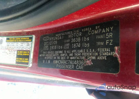 2010 Hyundai Accent Gls z USA, uszkodzony, nr VIN KMHCN4AC7AU483622